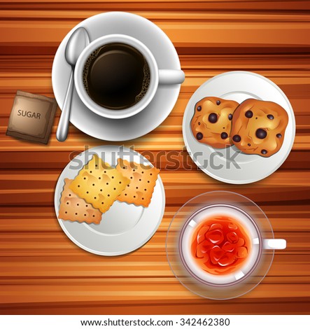 Teatime with coffee and biscuits illustration