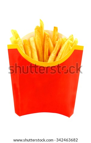 French fries is photographed close-up on a white background