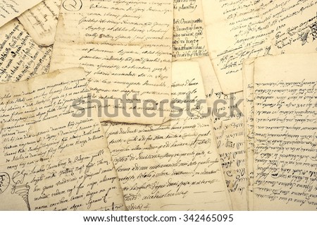 Pile of old vintage manuscripts Royalty-Free Stock Photo #342465095