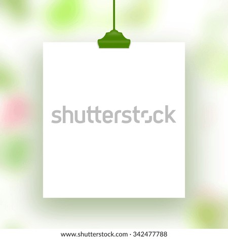 Single hanged square paper sheet frame with clip on abstract background