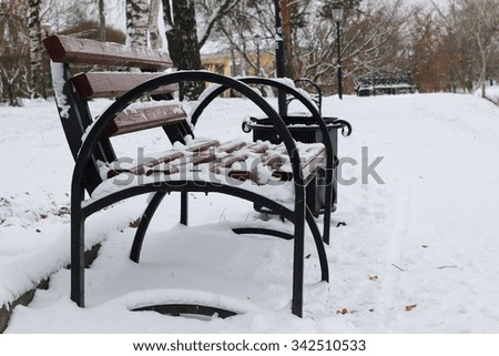 Winter bench in a park