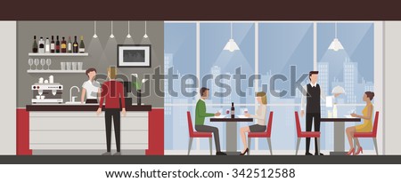 People having lunch in a luxury exclusive rooftop restaurant, city skyline on background Royalty-Free Stock Photo #342512588