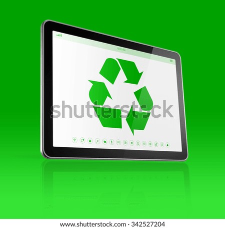 3D Digital tablet PC with a recycling symbol on screen. ecological concept