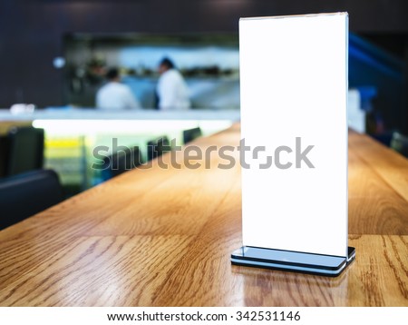 Mock up Menu frame on Table in Bar restaurant cafe with Bartender Royalty-Free Stock Photo #342531146