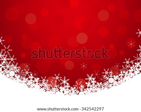 Red background with snowflake frame and bokeh, christmas background vector