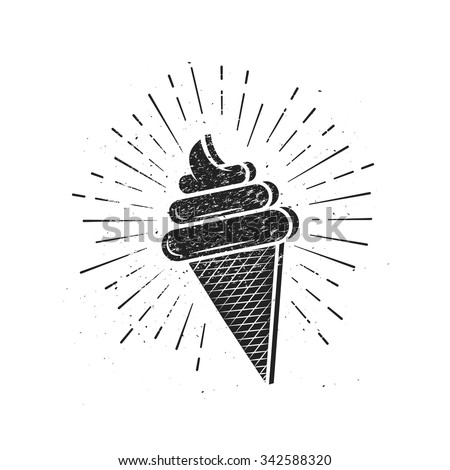 Vintage Ice Cream Illustration with sunburst. Template for cafe,restaurant or art works. Royalty-Free Stock Photo #342588320