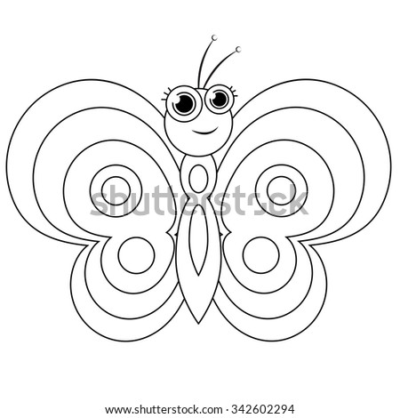 Vector cartoon Butterfly illustration. Can be used for coloring book