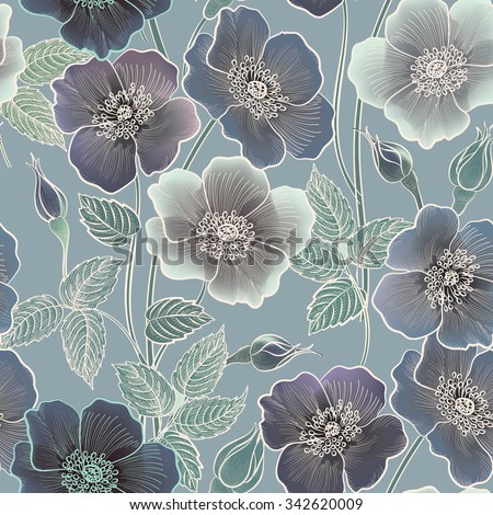 Floral seamless pattern. Flower background. Floral tile ornamental texture with flowers. Spring flourish garden Royalty-Free Stock Photo #342620009