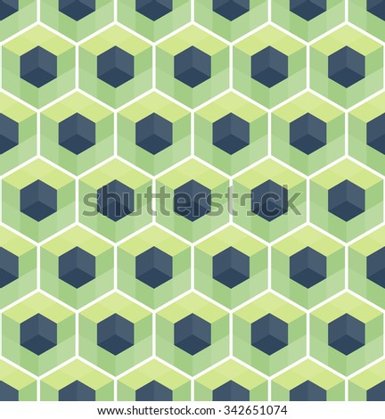 Cubic seamless Pattern. Geometric background of hexagons. Christmas background. Grid Pattern. Abstract colorful Background. Isometric background. Winter background.  Vitrage. Vector regular Texture.