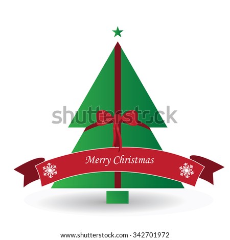 Isolated christmas tree with a ribbon on a white background