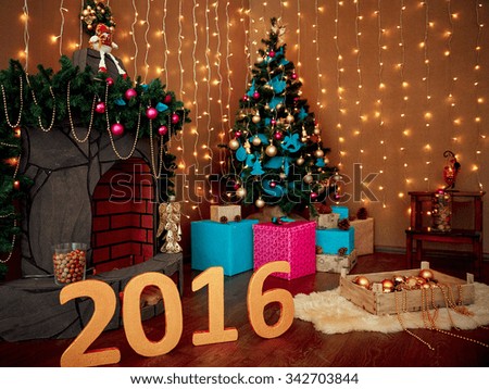 new year decoration. handmade toys. boxes. candles. etc. trend of a new year. 