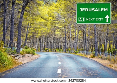 JERUSALEM road sign against clear blue sky