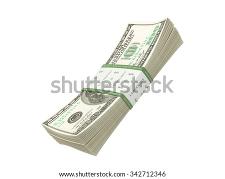 paper stacks of hundred Bills isolate on white