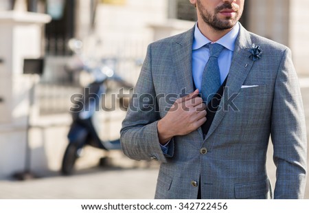 Vintage smart casual outfit outdoor Royalty-Free Stock Photo #342722456
