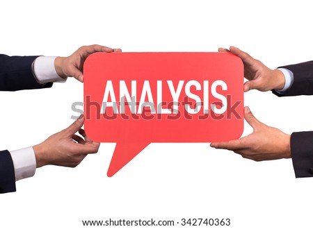 Two men holding red speech bubble with ANALYSIS message