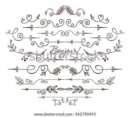 Artist vintage hand drawn arrows. Set of decorative elements. Floral and florid vignettes. Royalty-Free Stock Photo #342790493