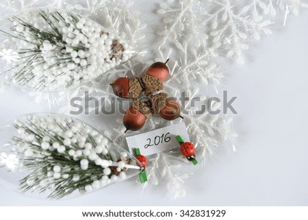 New year and christmas decoration on white background