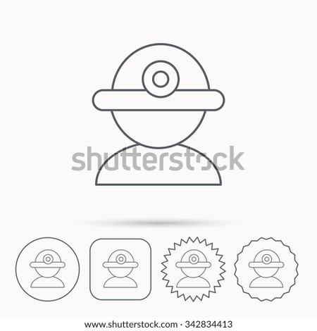 Worker icon. Engineering helmet sign. Linear circle, square and star buttons with icons.