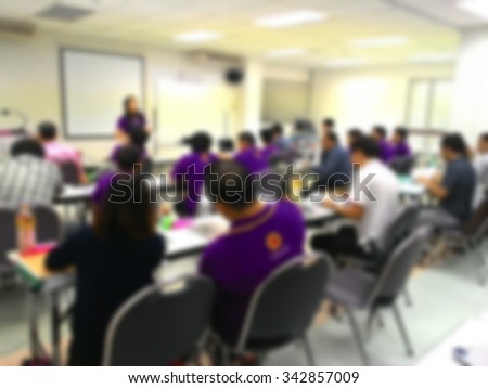 Blur behind student or collegian study lecture in classroom with notebook and screen projector in bachelor or master or Ph.D. degree in university college or business seminar or business meeting
 Royalty-Free Stock Photo #342857009