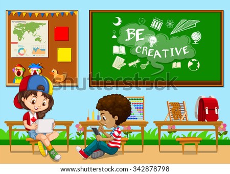 Students learning in the classroom illustration