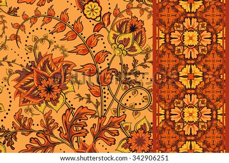 Set of elegance seamless pattern with floral, seamless border. Vector background