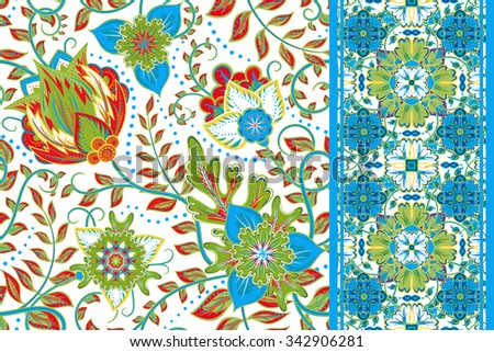 Set of elegance seamless pattern with floral, seamless border. Vector background
