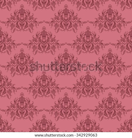 Damask seamless floral pattern. Royal wallpaper. Floral ornaments on a pink background. Vector illustration