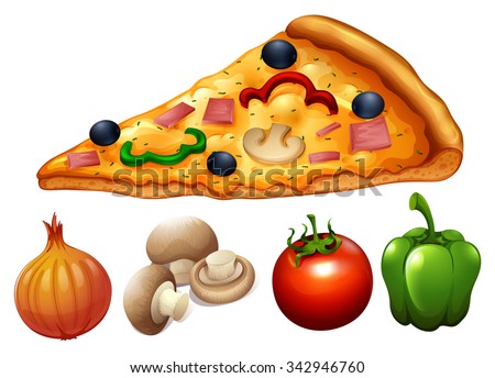 Slice of pizza and ingredients illustration