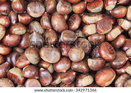 Closeup of a group of chestnuts