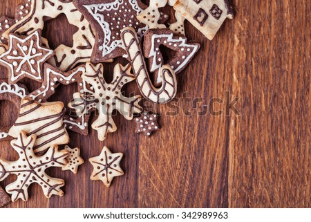 Homemade christmas cookies on wooden table