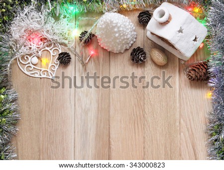 Cute vintage christmas New Year mockup on wooden background.