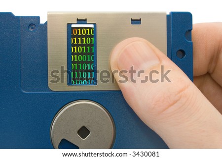 Bytes on disk in hand, isolated on white background