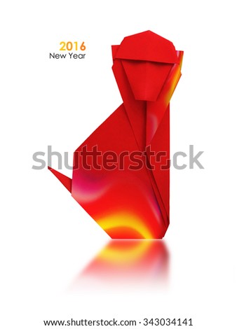2016 new year simbol origami red fire monkey on a white background