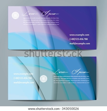 Stylish business cards with colorful wavy stripes. Vector illustration. 5 x 9 cm size.