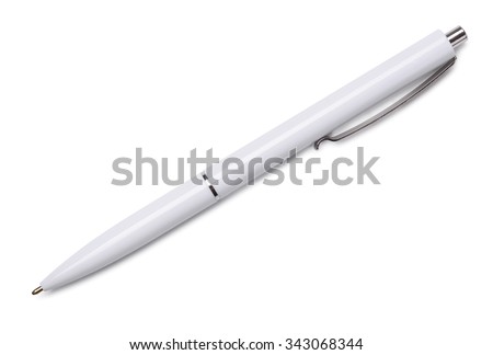 White ballpoint pen isolated on white Royalty-Free Stock Photo #343068344