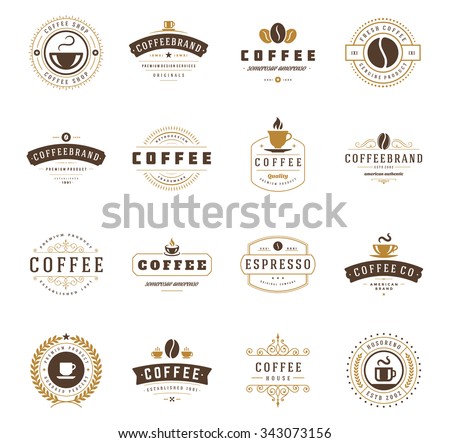 Coffee Shop Logos, Badges and Labels Design Elements set. Cup, beans, cafe vintage style objects retro vector illustration. Royalty-Free Stock Photo #343073156