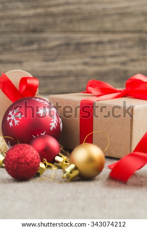 Christmas gift boxes with christmas balls.