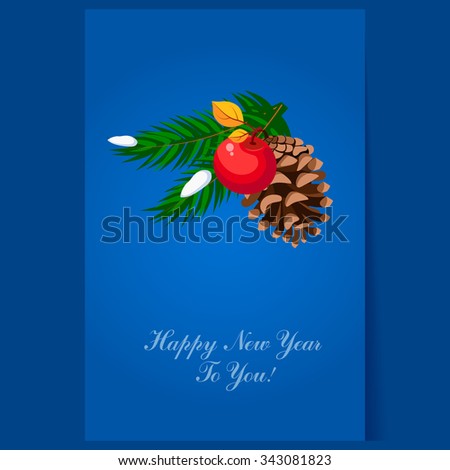 Christmas tree decoration pinecone greeting card with text vector
