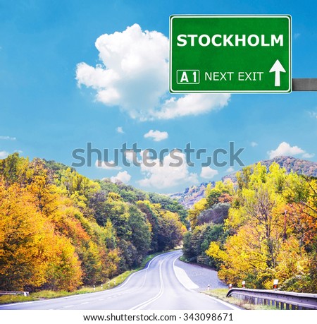 STOCKHOLM road sign against clear blue sky