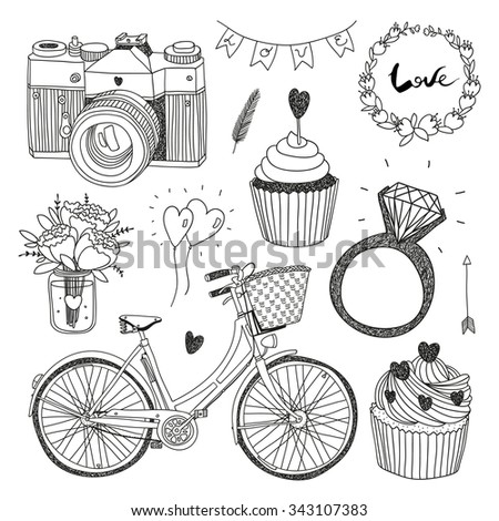 hand drawn vector set with various items