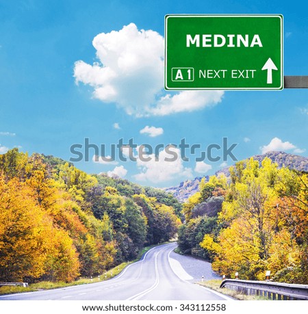 MEDINA road sign against clear blue sky