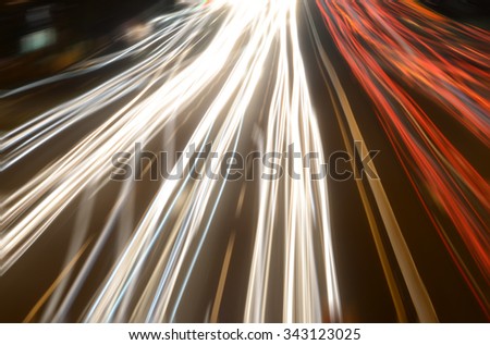 Car light trails on road. Long exposure photo