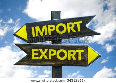 Import - Export signpost with sky background
