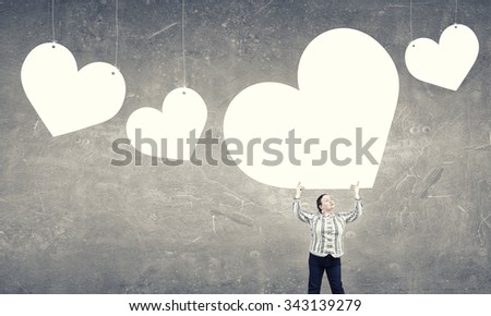 Stout woman of middle age with blank white love banner