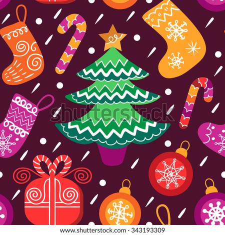 Vector Christmas seamless pattern. Happy Holidays ornament illustration. Colorful New Year endless texture background. Nativity elements.