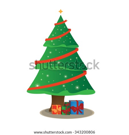 Isolated christmas tree with presents on a white background
