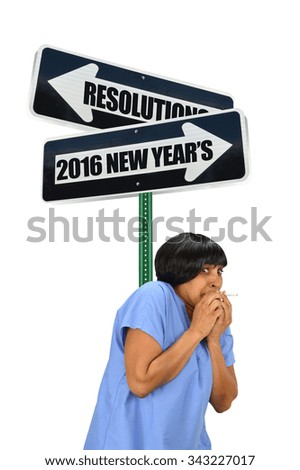 Smoking Health care worker 2016 New Year's Resolutions Directional Arrow Street Sign isolated on white background
