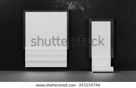 paper poster in empty concrete wall ,concept presentation ,Mock up,business presentation template