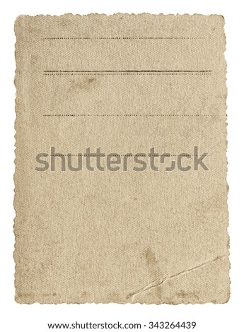 Vintage light paper blank with old spots isolated on white background. 