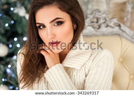 Attractive young model with white cup close-up picture